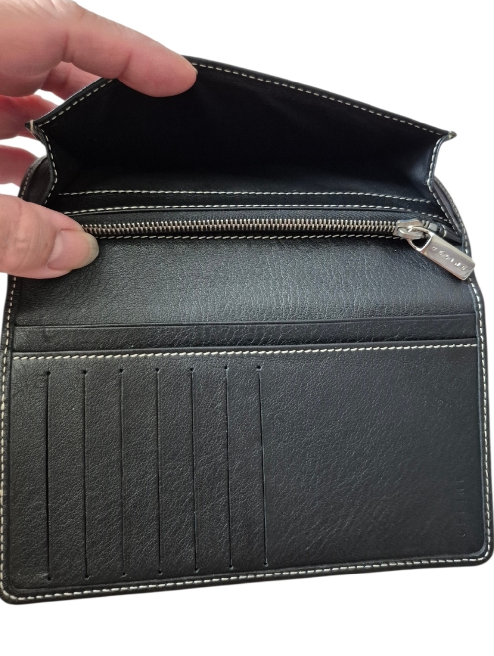 Celine Paris Black Grey Triomphe Fabric Leather Long Wallet - Picture 9 of 13
